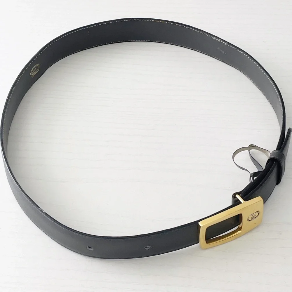 Gucci gray leather gold buckle vintage minimal belt rare small